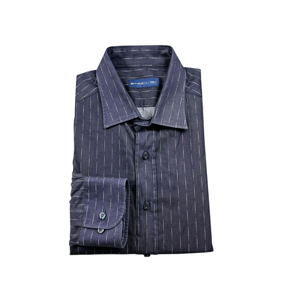 Etro Milano Mens Blue Gray Pattern Button Front Shirt Size 41 Italy L/S